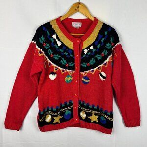 Vintage Spice Of Life Women's Knit Cardigan Sweater Sz L Grandmacore Christmas
